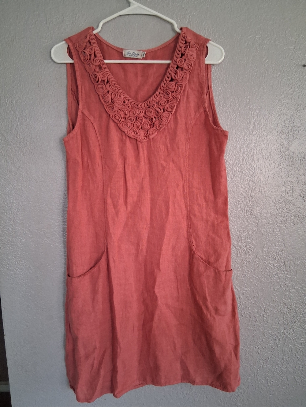 Blue Orchid 100% Linen Midi Pink Floral Dress Made In Italy L